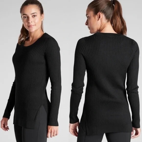 Athleta Sweaters - ATHLETA Lincoln Park Ribbed Sweater Womens Small Black Pullover Knit Top Stretch